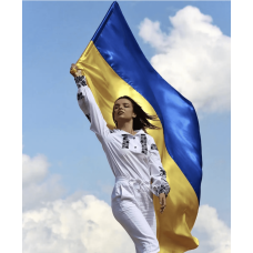Флаг Украины стрейч-атлас желто-синий государственный с карманом под флагшток 140х90 без герба