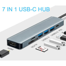 USB Хаб HUB Type C 4K HDMI Type-C 3хUSB-3.0 TF/SD Картридер PD Type-C 7 в 1 Kayfovo UH-TP7