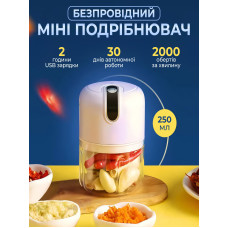 Измельчитель для овощей и специй портативный измельчитель Электрический мини измельчитель Беспроводной кухонный для овощей и фруктов овощерезка Kayfovo FP - 63 White