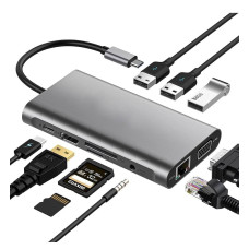 USB хаб Type C 10 в 1 HDMI VGA AUX 3.5 mm SD/TF Card Reader USB Hub 3x3.0 Ethernet LAN RJ 45 USB C Charging PAVLYSH H-4