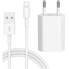 Зарядный комплект для Apple устройств - Сетевой адаптер 5W + метровый кабель зарядки USB to Lightning (Белый)