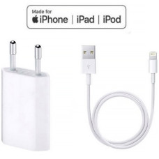 Зарядный комплект для Apple iPhone, Сетевое зарядное устройство 5W USB Power Adapter, Метровый кабель зарядки USB to Lightning (белый)