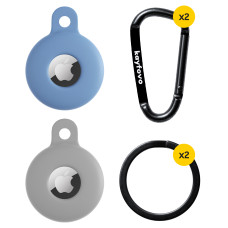 Чехол брелок для Apple AirTag с карабином Silicone Blue, Grey Kayfovo BG2 Комплект из 2 шт