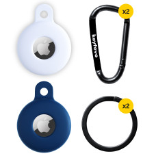 Чехол брелок для Apple AirTag с карабином Silicone White, Dark Blue Kayfovo WDB2 Комплект из 2 шт