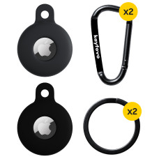 Чехол брелок для Apple AirTag с карабином Silicone Black, Dark Gray Kayfovo BDG2 Комплект из 2 шт
