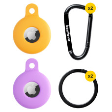 Чехол брелок для Apple AirTag с карабином Silicone Purple, Yellow Kayfovo PY2 Комплект из 2 шт