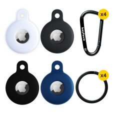 Чехол брелок для Apple AirTag с карабином Silicone Black, White, Dark-Grey, Blue Комплект из 4 шт Kayfovo BWDGB4