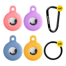 Чехол брелок для Apple AirTag с карабином Pink, Light-Blue, Yellow, Purple Комплект из 4 шт Kayfovo PLBYP4