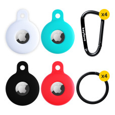 Чехол брелок для Apple AirTag с карабином White, Green, Red, Black Комплект из 4 шт Kayfovo WGRB4