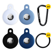 Чехол брелок для Apple AirTag с карабином Dark-Blue, Blue, White, Black Комплект из 4 шт Kayfovo DBBWB4