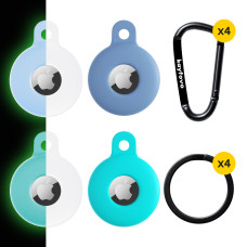 Чехол брелок для Apple AirTag с карабином Blue, Green, Light-Blue-White, Green-White Комплект из 4 шт Kayfovo BGLBWGW4
