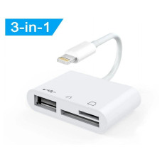 Переходник для iPhone на Apple Lightning to SD/TF Card Reader 3в1 адаптер для iPad Kayfovo I11